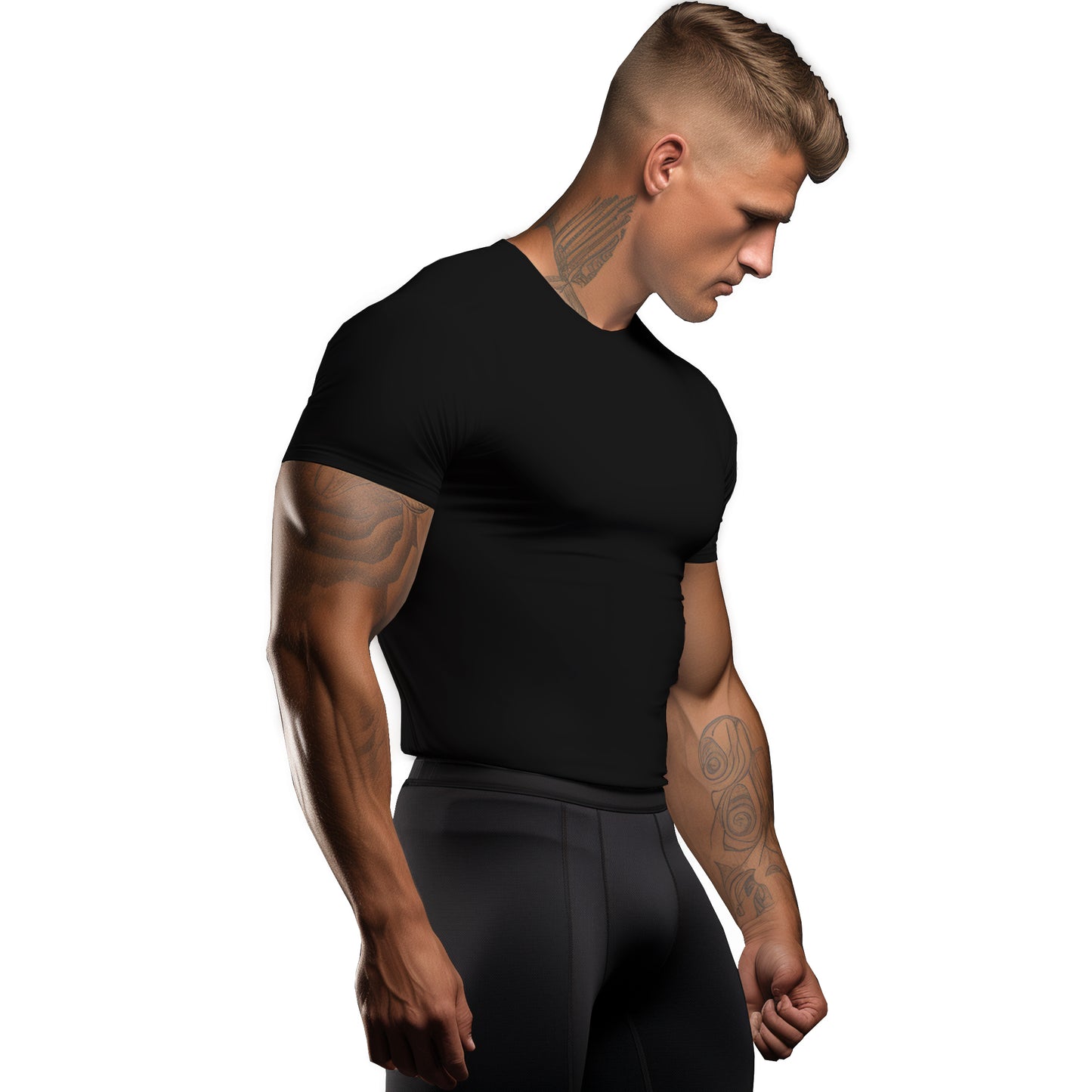 Brisira Men Coolmax Baselayer Compression Shirt Gym Athletic Workout Short-Sleeve Cool Dry Size S to 2XL