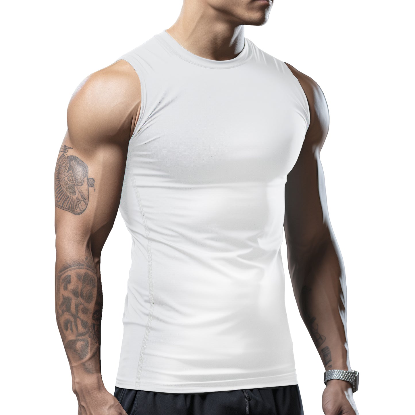 Brisira 2-Pack Men Coolmax Sleeveless Muscle Vest Fitness Workout Athletic Compression Shirt Size S to 2XL