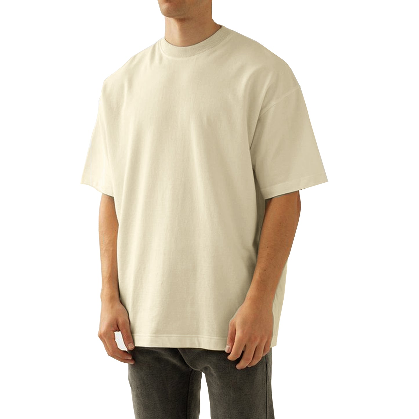 Brisira Men Summer Solid Color Crew Neck Short-Sleeve Cotton Coolmax Oversized T-Shirt Fashion Gym