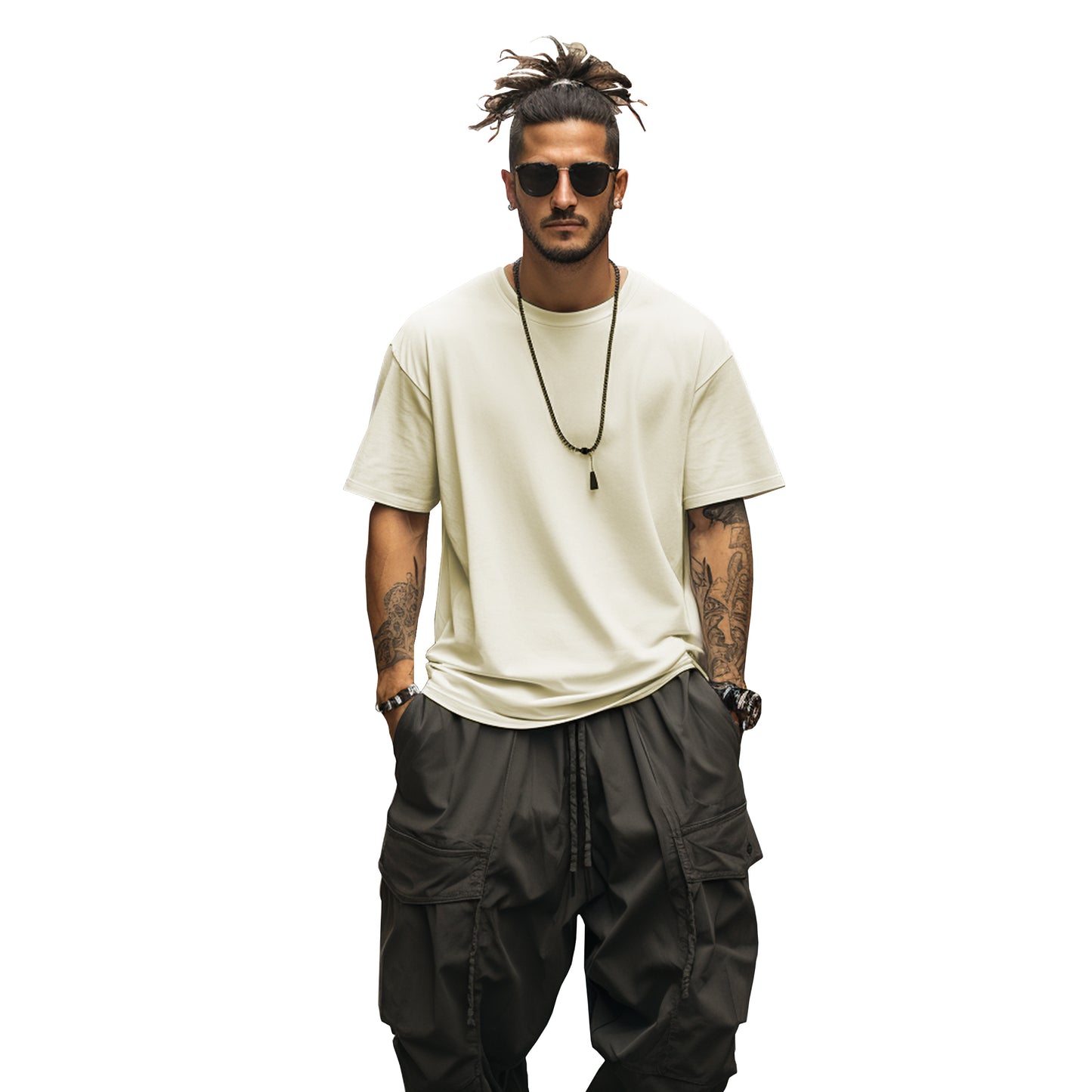 Brisira Men Summer Solid Color Crew Neck Short-Sleeve Cotton Coolmax Oversized T-Shirt Fashion Gym