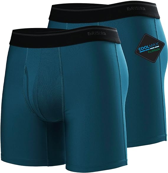 BRISIRA Coolmax Men's Boxer Briefs Performance Moisture-Wicking Anti-Chafing Cooling Underwear for Sports Daily Wear